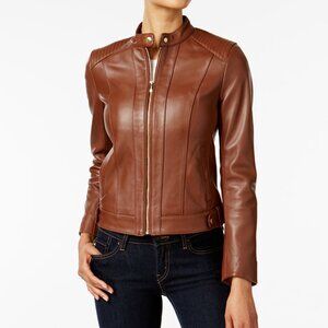 Cole Haan Brown Leather Moto Jacket